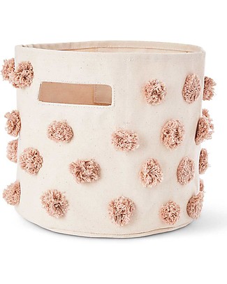 Pehr Pom Pom Basket - Pint - Rose Pink - 25,5cm x 22,9cm - 100% Natural Cotton Storage organisers