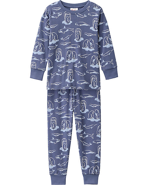 People Wear Organic Bears' Long Pajamas - Blue - Cotton GOTS Pyjamas