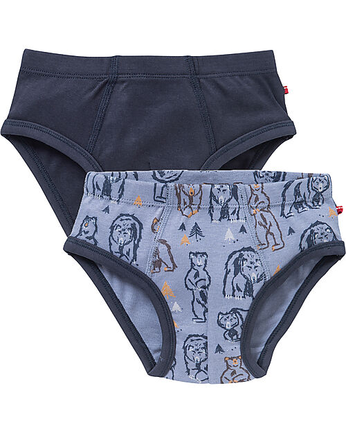 People Wear Organic Boys 2-Pack Briefs - Blue Mix Grizzly - Organic Cotton GOTS Briefs