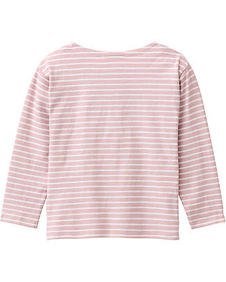 People Wear Organic Happy Vibes Long Sleeve Shirt - Pink and White Stripes - GOTS Cotton Long Sleeves Tops