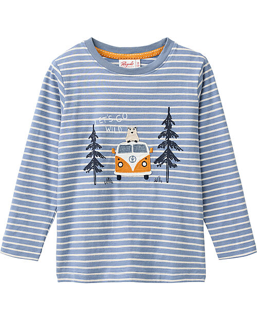 People Wear Organic Let's Go Wild Long Sleeve Shirt - Blue and White Stripes - GOTS Cotton Shirts And Blouses