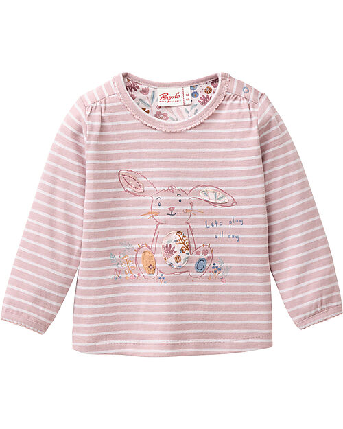 People Wear Organic Let's Play Long Sleeve Shirt - Pink and White Stripes - GOTS Cotton Long Sleeves Tops