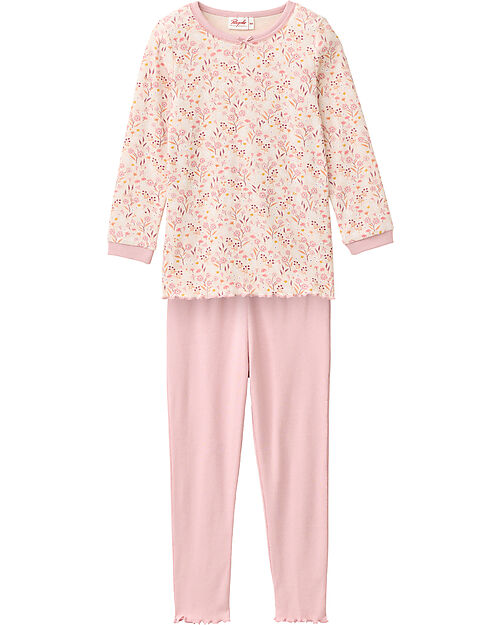 People Wear Organic Long Floral Pajamas - Pink - Cotton GOTS Pyjamas