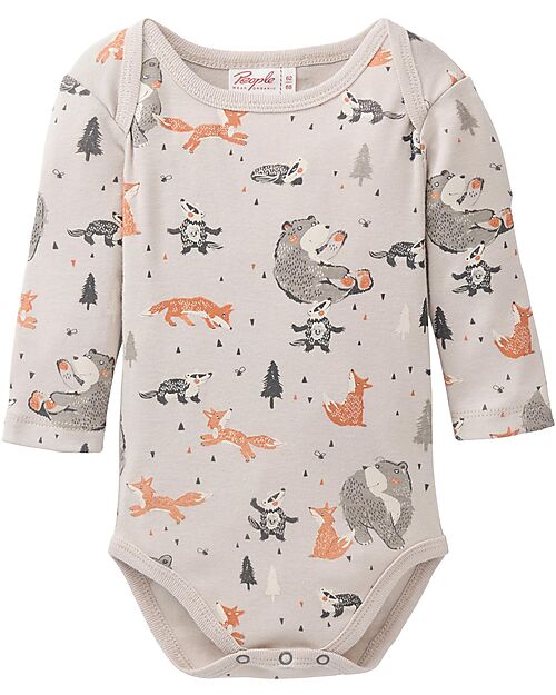 People Wear Organic Long Sleeve Body - Forest Animals Print - 100% Cotton - GOTS Certification Long Sleeves Bodies