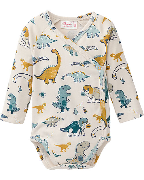 People Wear Organic Long Sleeve Body with Front Opening - Dinosaur Print - 100% Cotton - GOTS Certification Long Sleeves Bodies
