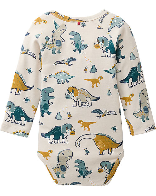People Wear Organic Long Sleeve Body with Front Opening - Dinosaur Print - 100% Cotton - GOTS Certification Long Sleeves Bodies