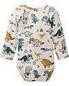 People Wear Organic Long Sleeve Body with Front Opening - Dinosaur Print - 100% Cotton - GOTS Certification Long Sleeves Bodies