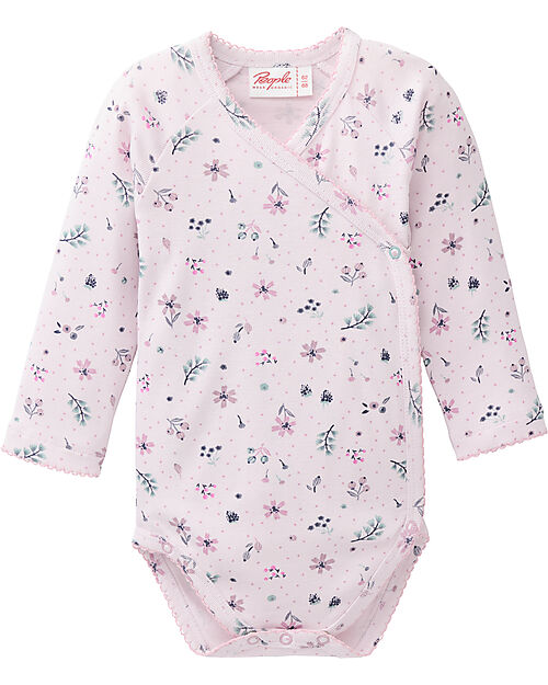 People Wear Organic Long Sleeve Body with Front Opening - Floral Print - 100% Cotton - GOTS Certification Long Sleeves Bodies