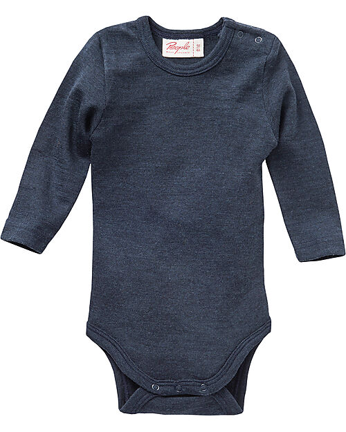 People Wear Organic Long Sleeve Bodysuit - Dark Blue - Organic Wool and Silk GOTS Long Sleeves Bodies