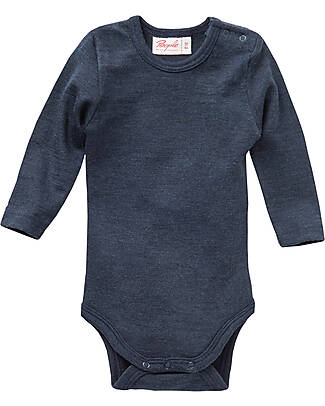 People Wear Organic Long Sleeve Bodysuit - Dark Blue - Organic Wool and Silk GOTS Long Sleeves Bodies