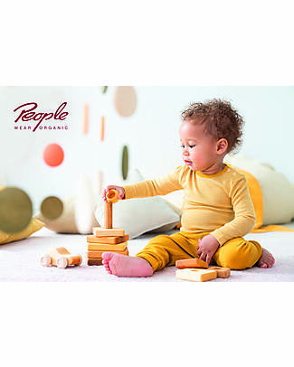 People Wear Organic Long Sleeve Bodysuit - Striped Yellow - Organic Wool and Silk GOTS Long Sleeves Bodies