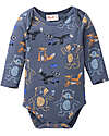 People Wear Organic Long Sleeve Bodysuit with Buttons - Blue Animal Pattern - Cotton GOTS Long Sleeves Bodies