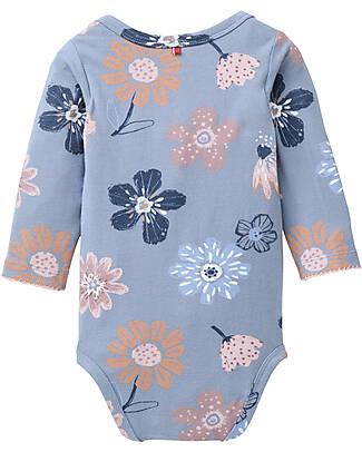 People Wear Organic Long Sleeve Bodysuit with Buttons - Indigo Floral Pattern - Cotton GOTS Long Sleeves Bodies