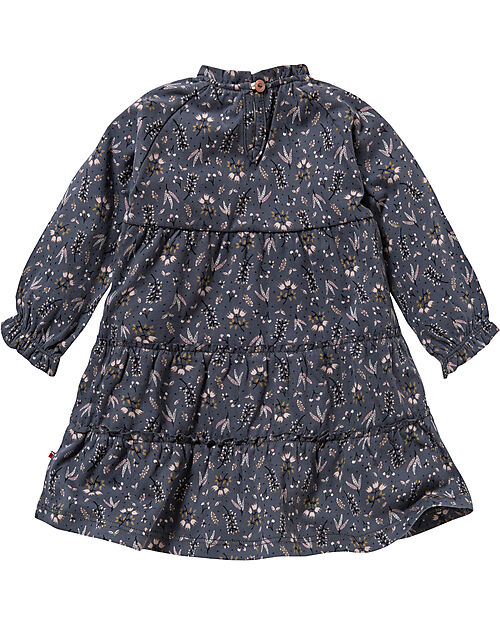 People Wear Organic Long Sleeve Dress - Slate Grey Leaves - Organic Cotton GOTS Dresses_