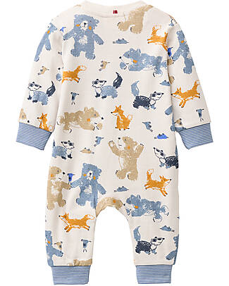 People Wear Organic Long Sleeve Romper with Zip - Cream Animal Pattern - GOTS Cotton Babygrows