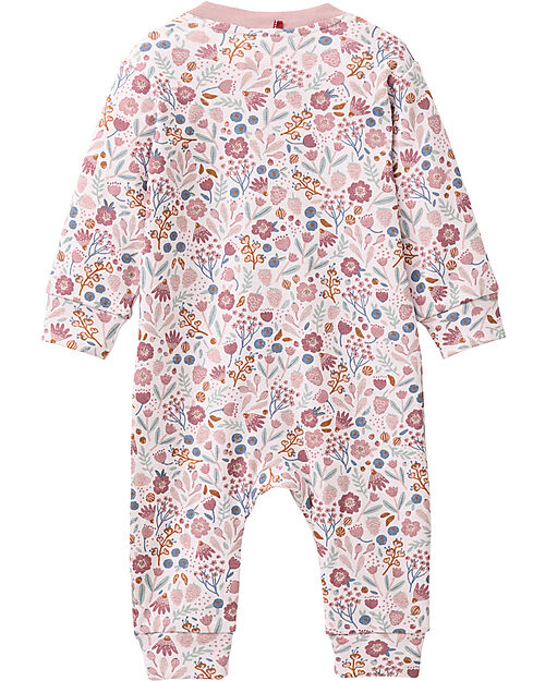 People Wear Organic Long Sleeve Romper with Zip - Pink Flower Pattern - Cotton GOTS Babygrows