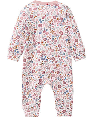 People Wear Organic Long Sleeve Romper with Zip - Pink Flower Pattern - Cotton GOTS Babygrows
