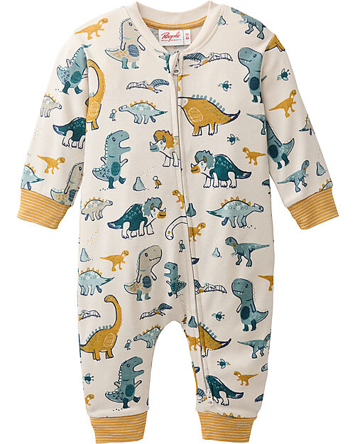 People Wear Organic Long Sleeve Romper with Zipper - Dinosaur Print - 100% Cotton - GOTS Certification Babygrows