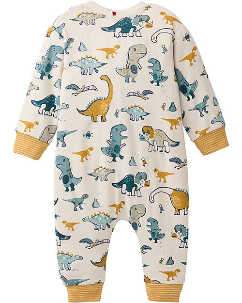 People Wear Organic Long Sleeve Romper with Zipper - Dinosaur Print - 100% Cotton - GOTS Certification Babygrows