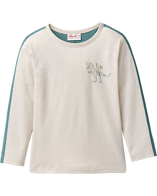 People Wear Organic Long Sleeve T-Shirt T-Rex - Beige and Sage Green - 100% Organic Cotton - GOTS Certification Long Sleeves Tops