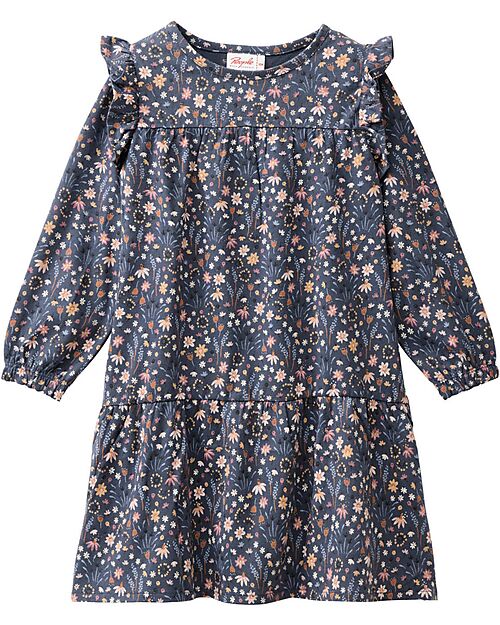 People Wear Organic Long Sleeved Flower Dress - Blue - Organic Cotton Dresses_