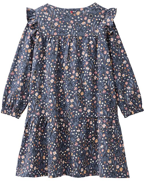 People Wear Organic Long Sleeved Flower Dress - Blue - Organic Cotton Dresses_