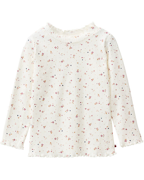 People Wear Organic Long-sleeved sweater with flowers - cream - ruffle edges - cotton GOTS Shirts And Blouses