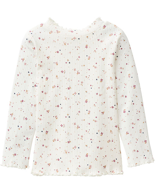People Wear Organic Long-sleeved sweater with flowers - cream - ruffle edges - cotton GOTS Shirts And Blouses