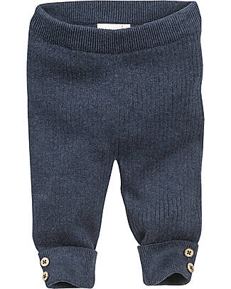 People Wear Organic Long Trousers - Dark Blue Melange - Ribbed Knit in Organic Cotton GOTS Trousers