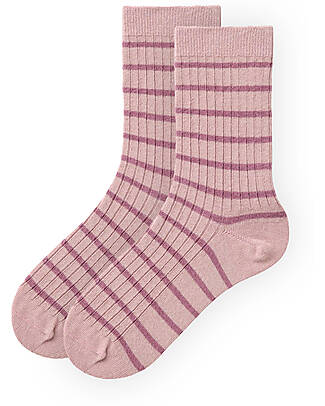 People Wear Organic Pack of 2 Ribbed Socks - Blue and Pink Stripes - GOTS Certification Socks