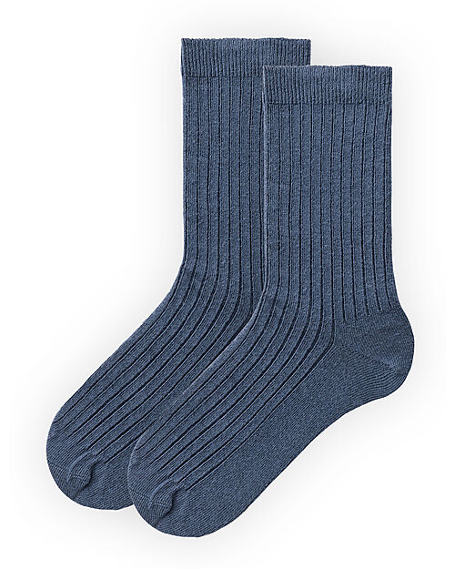 People Wear Organic Pack of 2 Ribbed Socks - Blue and Pink Stripes - GOTS Certification Socks