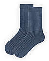 People Wear Organic Pack of 2 Ribbed Socks - Blue and Pink Stripes - GOTS Certification Socks