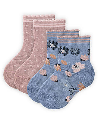 People Wear Organic Pack of 2 Ruffle Edge Socks - Pink and Indigo - GOTS Certification Socks