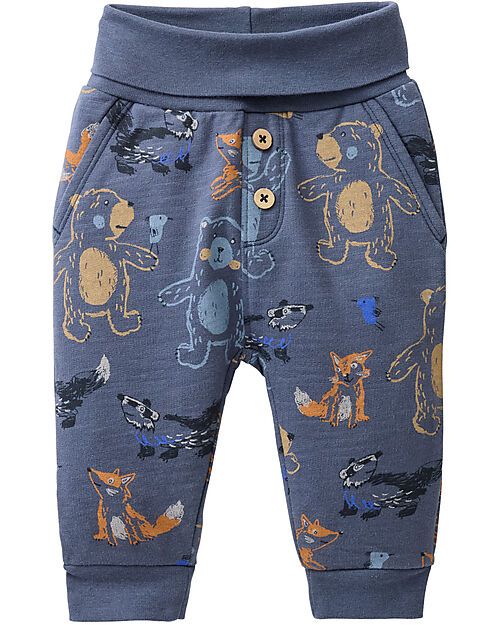 People Wear Organic Reversible Waist Animal Trousers - Blue - Cotton GOTS Trousers