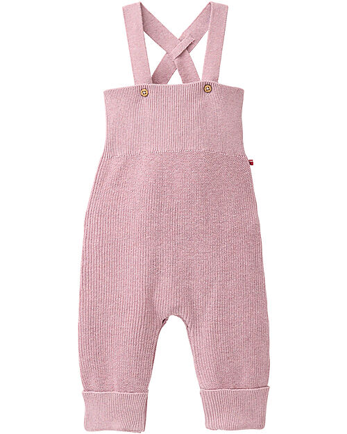People Wear Organic Ribbed Bib Shorts with Buttons - Pink - Cotton GOTS Dungarees