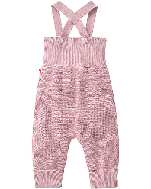 People Wear Organic Ribbed Bib Shorts with Buttons - Pink - Cotton GOTS Dungarees