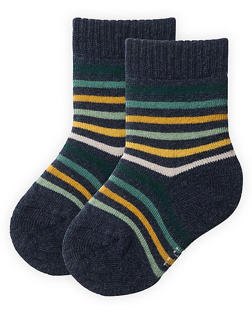 People Wear Organic Set of 2 Sponge Socks - Solid Dark Blue and Dark Blue Stripes - Cotton - GOTS Certification Socks