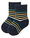 People Wear Organic Set of 2 Sponge Socks - Solid Dark Blue and Dark Blue Stripes - Cotton - GOTS Certification Socks