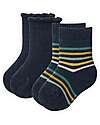 People Wear Organic Set of 2 Sponge Socks - Solid Dark Blue and Dark Blue Stripes - Cotton - GOTS Certification Socks