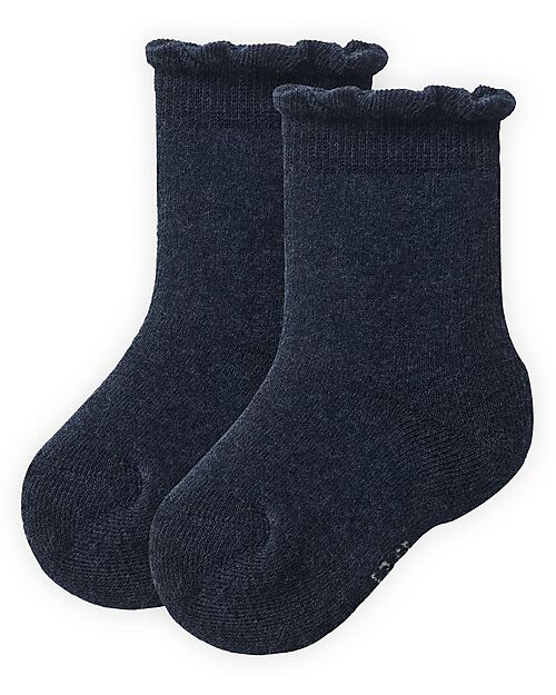 People Wear Organic Set of 2 Sponge Socks - Solid Dark Blue and Dark Blue Stripes - Cotton - GOTS Certification Socks