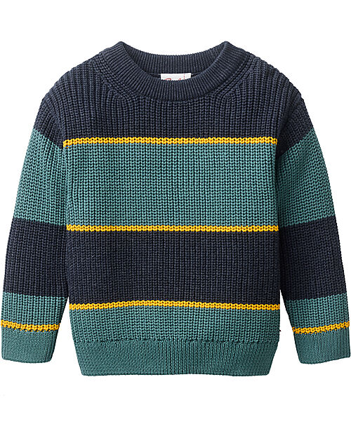 People Wear Organic Striped Knit Sweater - Black and Green - 100% Organic Cotton - GOTS Certified Jumpers