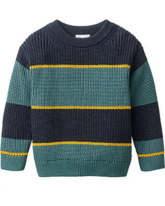 People Wear Organic Striped Knit Sweater - Black and Green - 100% Organic Cotton - GOTS Certified Jumpers