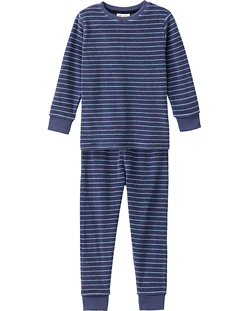 People Wear Organic Striped Long Pajamas - Blue - GOTS Certification Pyjamas