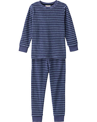 People Wear Organic Striped Long Pajamas - Blue - GOTS Certification Pyjamas