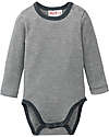 People Wear Organic Striped Long Sleeve Body - Anthracite Grey - Organic Wool and Silk - GOTS Certified Long Sleeves Bodies