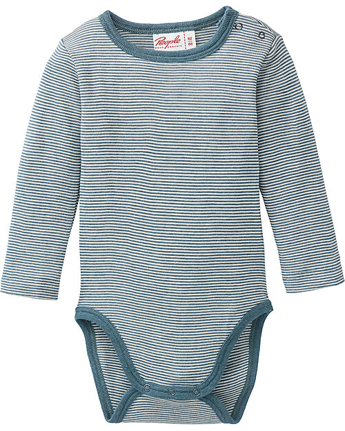 People Wear Organic Striped Long Sleeve Body - Green - Organic Wool and Silk - GOTS Certified Long Sleeves Bodies