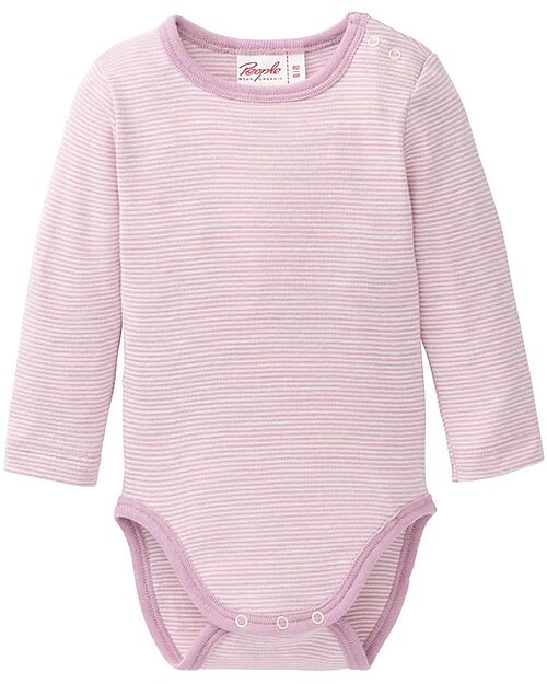 People Wear Organic Striped Long Sleeve Body - Lilac - Organic Wool and Silk - GOTS Certified Long Sleeves Bodies