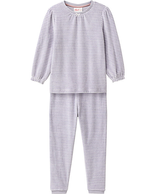 People Wear Organic Striped Pyjamas with Cuffs - White and Grey - GOTS Cotton Pyjamas