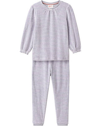 People Wear Organic Striped Pyjamas with Cuffs - White and Grey - GOTS Cotton Pyjamas