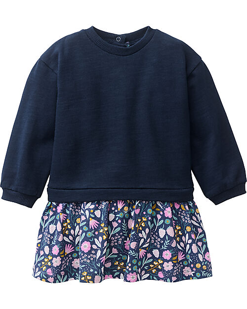 People Wear Organic Sweat Dress Autumn Flowers - Dark Blue - 100% Organic Cotton - GOTS Certified Dresses_